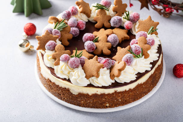 istock Christmas cake decorated with gingerbread cookies and sugared cranberry 1456907226