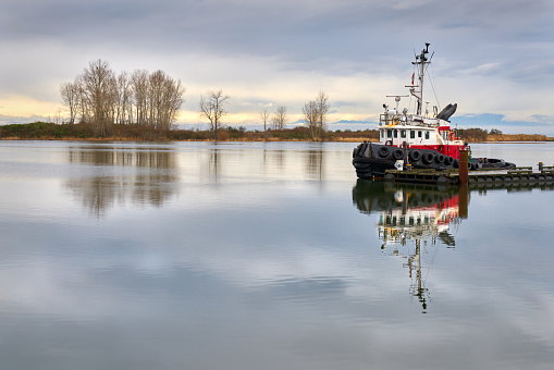 A tugboat moored in Steveston Harbour, British Columbia. Canada near Vancouver.