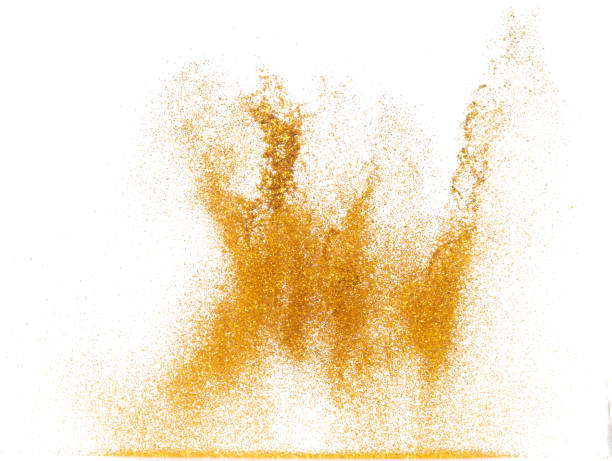 istock Explosion metallic gold glitter sparkle bokeh isolated white background decoration. Golden Glitter powder spark blink celebrate, blur foil part explode in air, fly throw gold glitters particle shape 1456910438