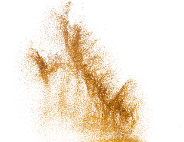 istock Explosion metallic gold glitter sparkle bokeh isolated white background decoration. Golden Glitter powder spark blink celebrate, blur foil part explode in air, fly throw gold glitters particle shape 1456910529
