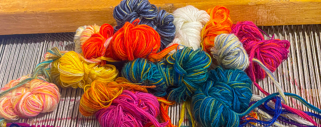 Colorful yarn with weaving loom