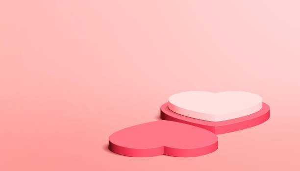3d 그림에서 발렌타인 데이를 위한 두 개의 하트 모양의 받침대. - valentines day two dimensional shape heart shape love 뉴스 사진 이미지