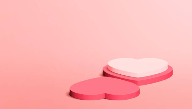 istock Two heart shaped pedestal for Valentine's day in 3D illustration. 1456916404