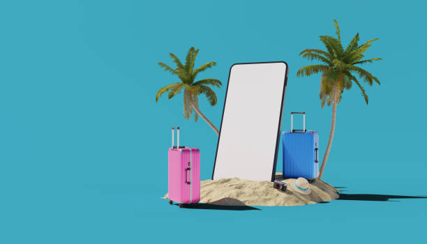 istock travel mobile mockup with travel bag, 3d rendering 1456918362
