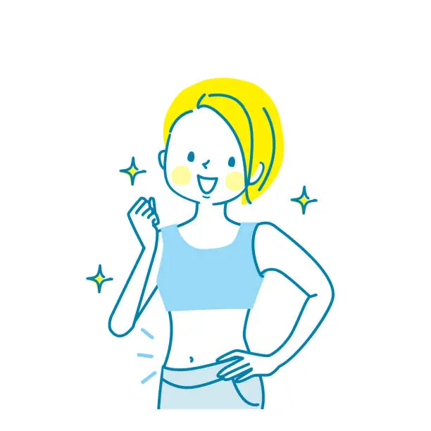 Vector illustration of Young woman who succeeded in dieting