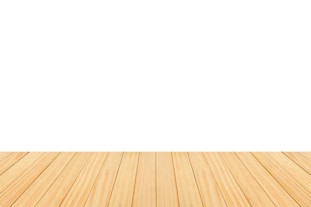 istock Empty wooden table top isolated on white background for product display montage 1456923085
