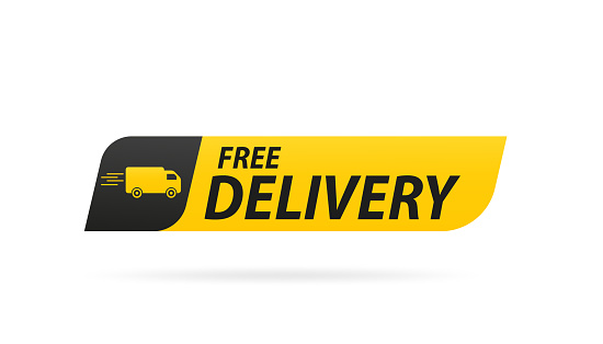 Free delivery. Badge with truck a white background. Vector illustration