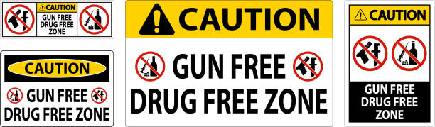 знак предосторожности gun free drug free zone - gun free zone sign stock illustrations