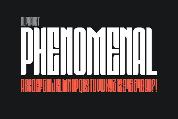 illustrations, cliparts, dessins animés et icônes de conception d’alphabet condensé, style minimalisme, ensemble de caractères à la mode. - taper à la machine