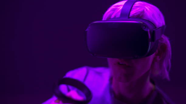 istock Closeup excited man experiencing VR headset videogame. Gamer virtual reality 1456935815