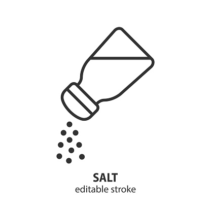 Pouring salt from salt shaker sign. Salt shaker line icon. Salt cellar vector symbol. Editable stroke.