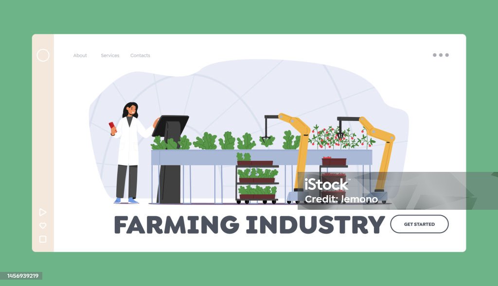 Template Halaman Arahan Industri Pertanian. Pemanenan Karakter Petani Menggunakan Teknologi Robotika Otomatis - Bebas Royalti Alam ilustrasi stok Template Halaman Arahan Industri Pertanian. Pemanenan Karakter Petani Menggunakan Teknologi Robotika Otomatis - Bebas Royalti Alam ilustrasi stok