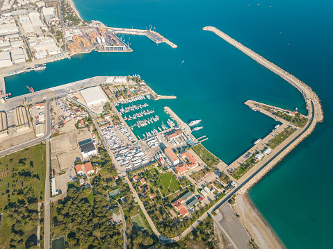 aerial view of the harbor, antalya. view of the marina, the azure sea and the city.