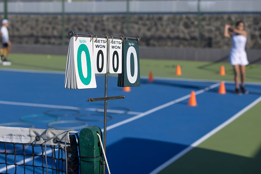Tennis scoreboard in sight