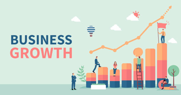 تصویر مفهومی رشد کسب و کار در عصر دیجیتال با نمودارهای صعودی