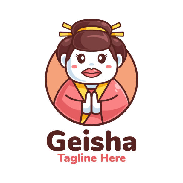 ilustraciones, imágenes clip art, dibujos animados e iconos de stock de diseño del logotipo del kimono de la geisha japonesa - chica kimono del anime