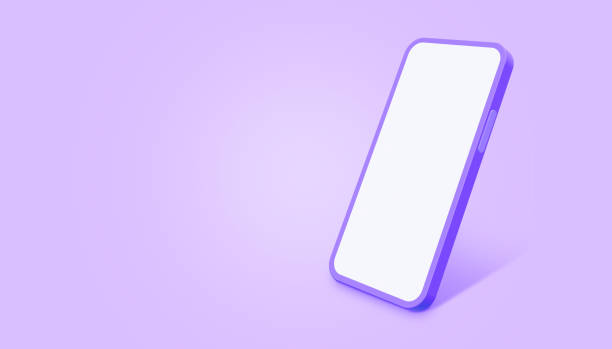 istock Blank screen mobile phone on purple background. Mockup for mobile applications, banner, web page designs. 3D illustration. 1456960020