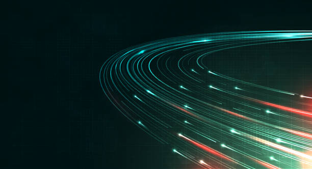 istock Green light streak, fiber optic, speed line, futuristic background for 5g or 6g technology wireless data transmission, high-speed internet in abstract. internet network concept. vector design. 1456963047