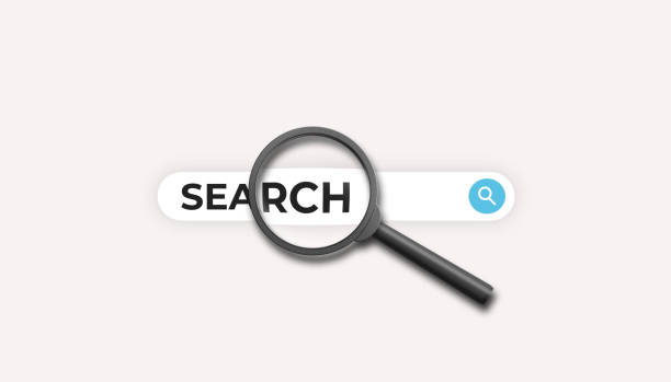 istock Magnifying glass with search bar on white background. 3D illustration. 1456963269