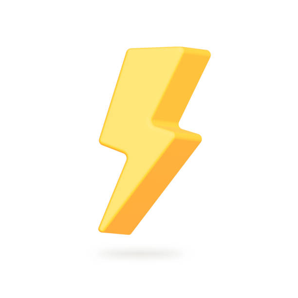 istock Yellow thunder bolt 3D icons on white background. Simple flash lightning strike symbol. illustration 1456963343