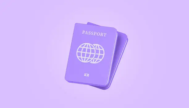 Photo of 3D purple passport icon. Identification document pastel color banner. 3d render illustration.