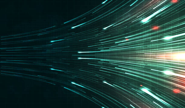 istock Green light streak, fiber optic, speed line, futuristic background for 5g or 6g technology wireless data transmission, high-speed internet in abstract. internet network concept. vector design. 1456964742