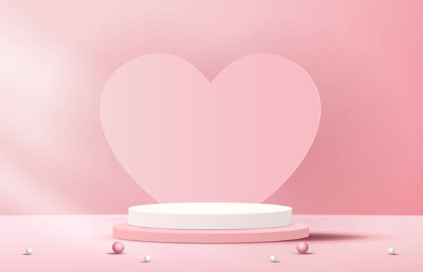 istock Pink podium display background products for valentine’s day in love platform. stand to show cosmetic with craft style. symbols of love for happy. vector design. 1456965897
