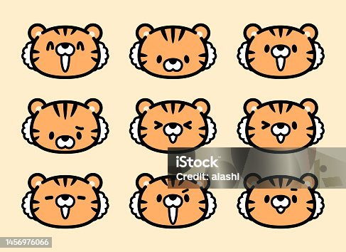 istock Cute facial expression icon of the tiger 1456976066