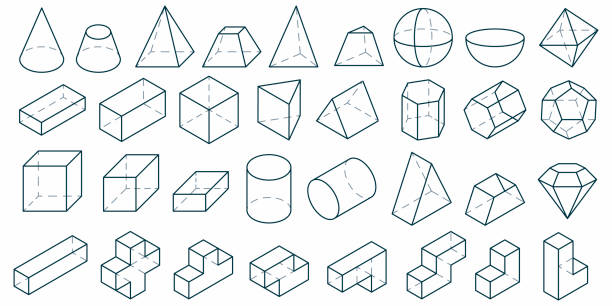 3d 기하학적 도형: 큐브, 피라미드, 구, 원통 및 기타 등각 투영 개체. - cuboid stock illustrations