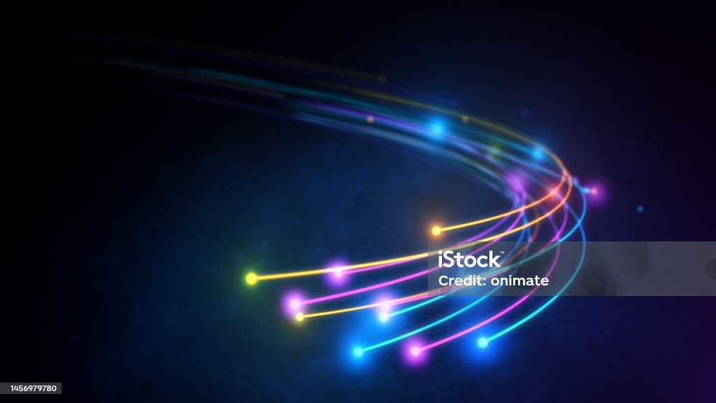 3D rendering, Fiber optic technology, Lights abstract background Internet Stock Photo