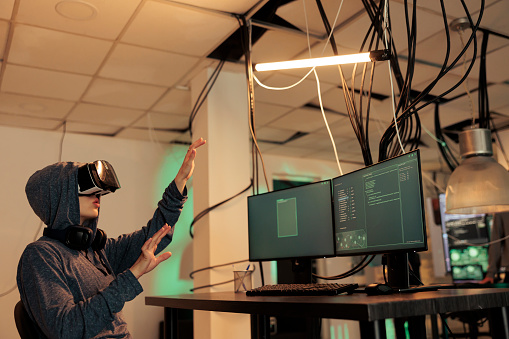 Vrchat Hacking Hacker Coding Spyware In Vr Cracking Password In Metaverse Stock Photo ...