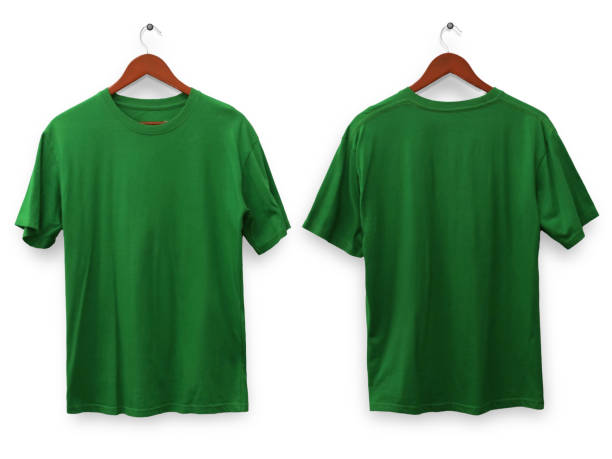 maqueta de camiseta verde, vista frontal y trasera, aislada. maqueta de camisa verde lisa. plantilla de diseño de camisa - greenback fotografías e imágenes de stock