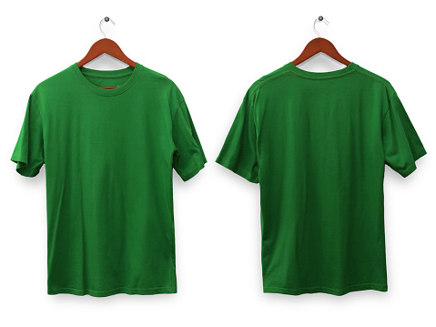 Green t-shirt mock up, front and back view, isolated. plain green shirt mockup. shirt design template. Blank tees for print