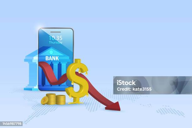 Us Dollar Sign Melting With Drop Down Graph On Mobile Banking Money Lost In Currency Exchange And Economic Recession Stockvectorkunst en meer beelden van Kosten - Begrippen