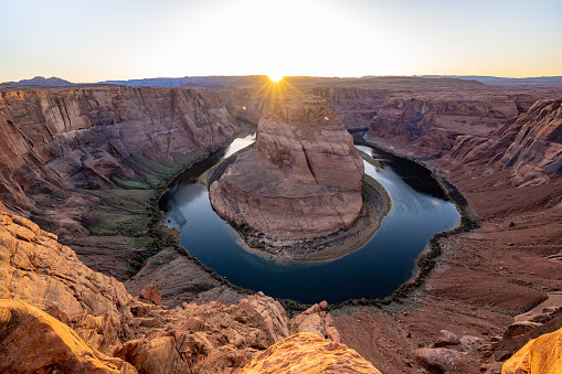 Deep inside the Grand Canyon this magical place called Horseshoe Bend can be found. Seen at sunrise near the city of Page, Arizona, USA.