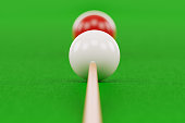 Snooker Concept - Snooker Cue And Pool Balls On Green Pool Table