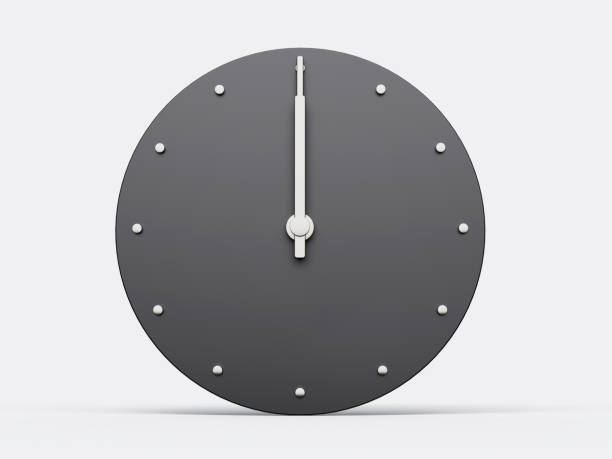 istock Simple clock gray 12 o'clock o clock. Modern Minimal Clock. 3D illustration 1456995813