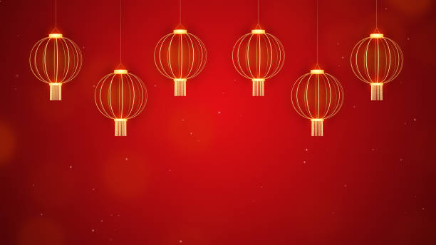 istock Chinese new year lantern on red background 1457001241