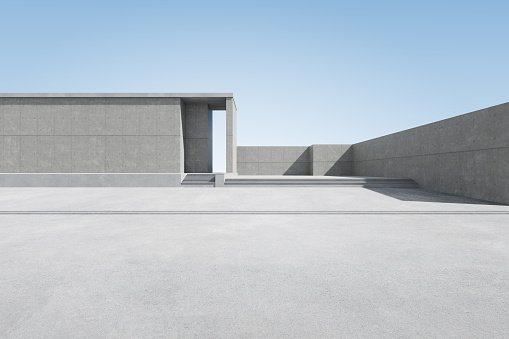 3d render of abstract architecture space with empty concrete floor, car presentation background.
