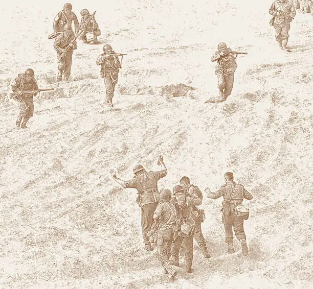 Vector illustration of WWII German Soldiers Surrendering
