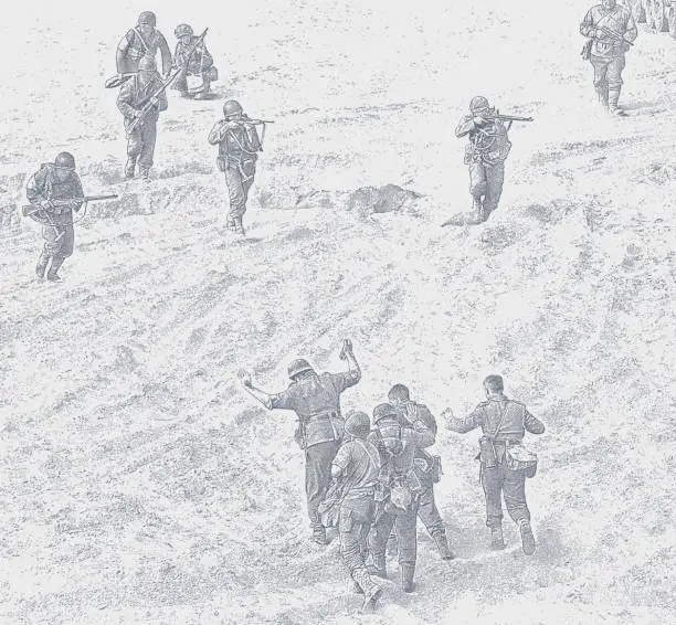 Vector illustration of WWII German Soldiers Surrendering