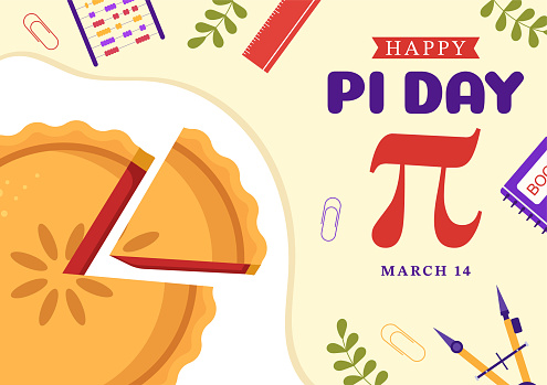 World Pi Day Illustration with Mathematical Constants, Greek Letters or Baked Sweet Pie for Landing Page in Hand Drawn Cartoon Symbol Templates