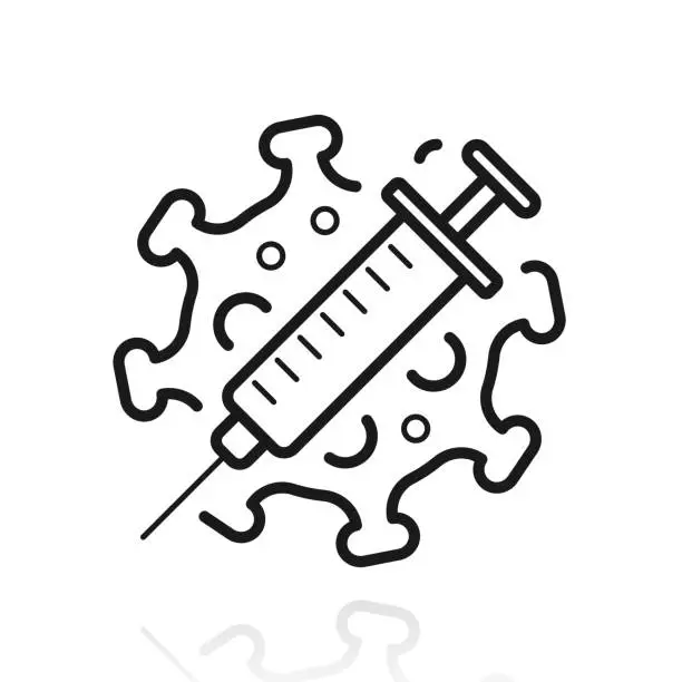 Vector illustration of Coronavirus Covid-19 vaccine. Icon with reflection on white background