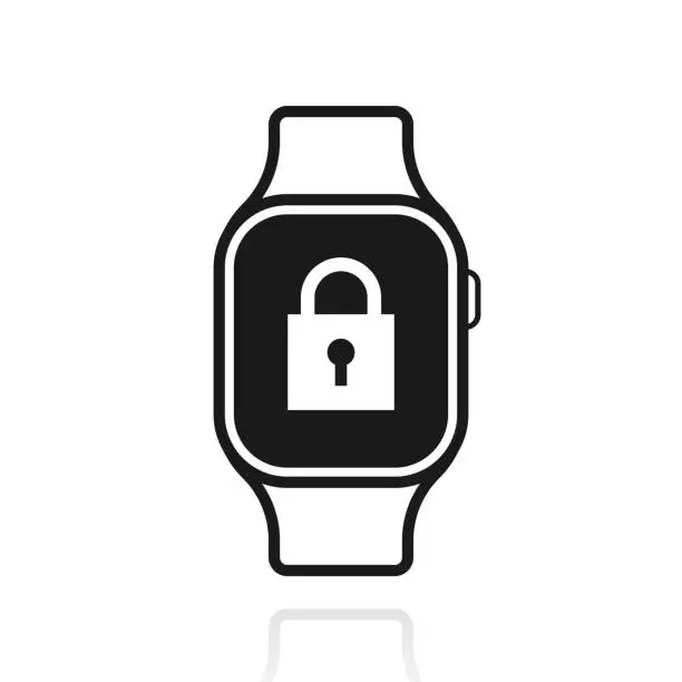 Vector illustration of Smartwatch with padlock. Icon with reflection on white background