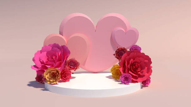 istock White love podium or showcase 3D rendering with blooming roses in luxury style. 1457009131