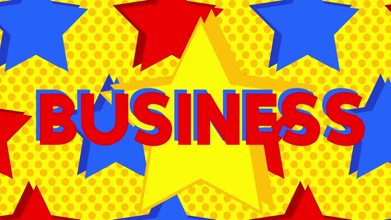 Animated Red Blue Yellow Stars with Business Text.