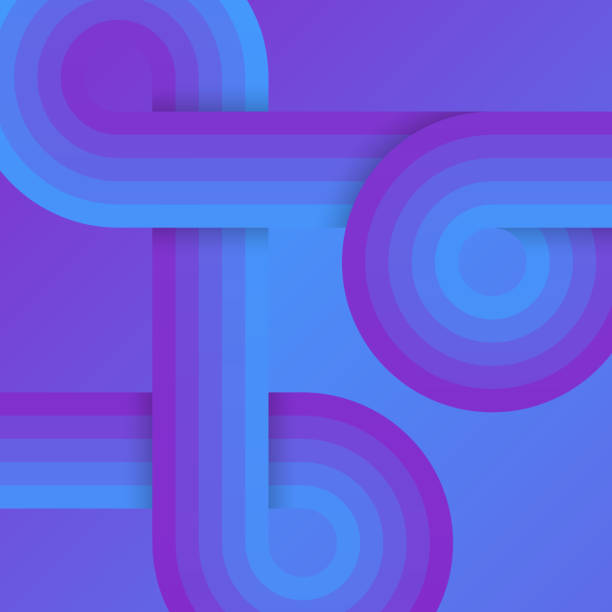istock Blue retro background with rounded and striped shapes. Vintage geometric design 1457012851