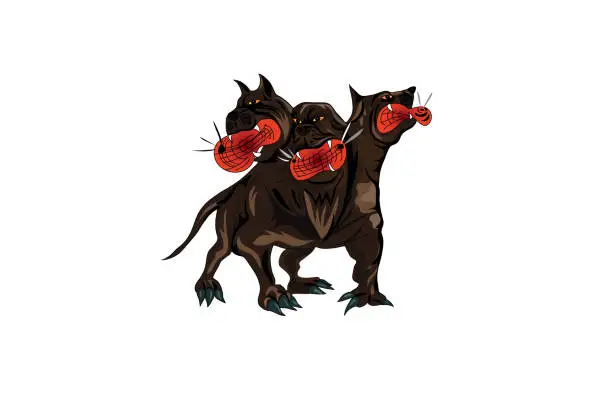 Vector illustration of Cerberus hellhound Mythological three headed dog