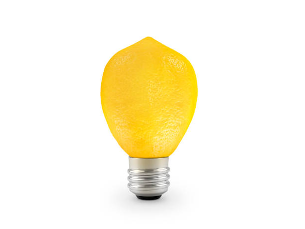 istock Lemon lamp. Lemon fruit in the form of light bulbs on a white background 1457016081