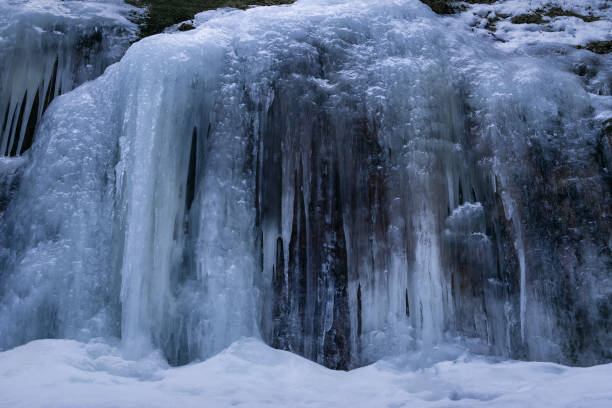 istock Clear blue ice wall on top of a rock 1457016950